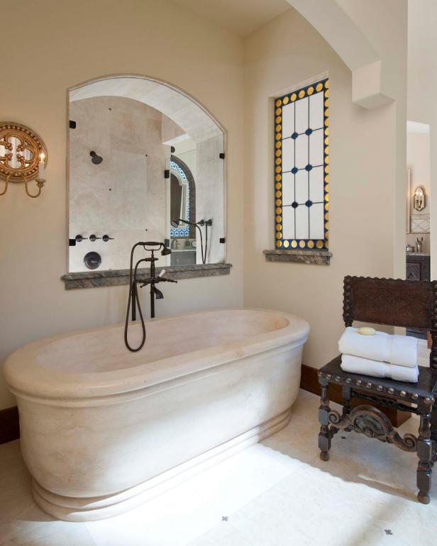 Timeless Stone Bathtub In Spanish Master Bathroom Hgtv