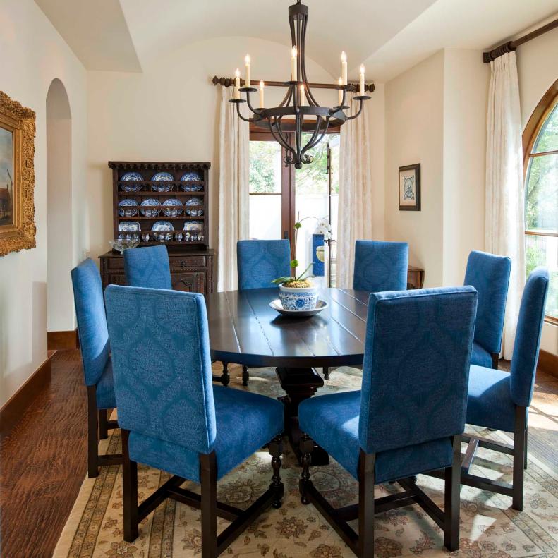 Southwestern Dining Room With Old World Chandelier 
