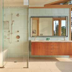 Mod Bathroom With Floating Double Vanity & Walk-In Shower