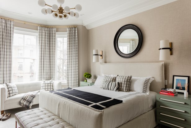 Neutral, Traditional Bedroom With Slipcovered Bed