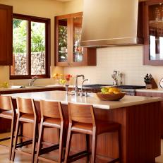 Eat-In Kitchen With Warm Wood Cabinets & Island