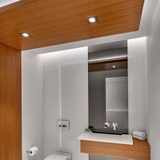 Modern Bathroom with Wood Panels for Warmth