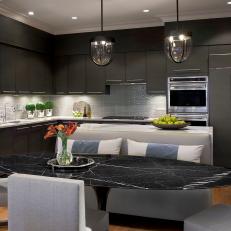 Elegant Eat-In Kitchen With Deep Gray Cabinetry