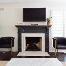 Black and White Mantel and Accents Make Modern Living Room Pop