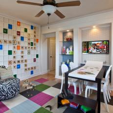 Fun & Colorful Playroom With Custom Scrabble Board Wall