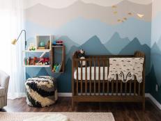 Ombré Mountains Pop Next to Natural Wood Crib 