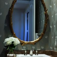 Round Mirror in Powder Room