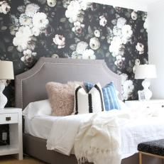 Bold Black and White Floral Guest Bedroom with Airy Accents 