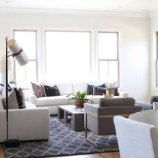 White Contemporary Living Room With Gray Rug