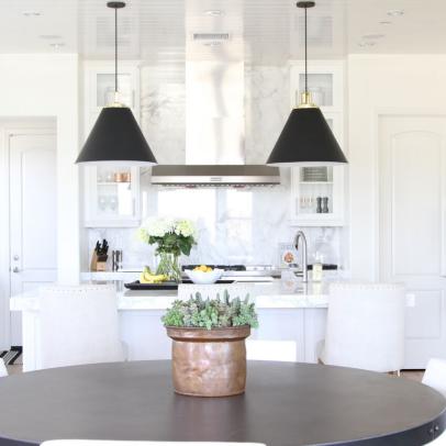White Open Plan Kitchen and Dining Area