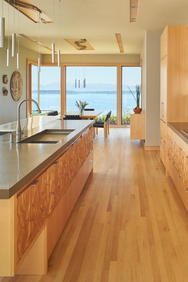 Textured Wood Neutral Island Countertop and Stainless Steel