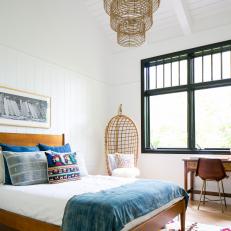 White Southwestern Bedroom With Colorful Rug