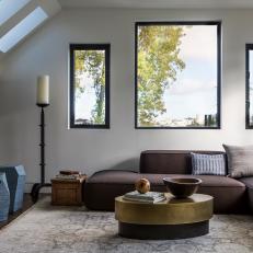 Neutral Contemporary Living Room With Brown Sofa