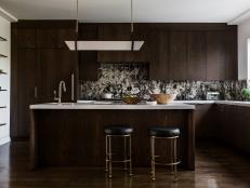 Brown Open Plan Contemporary Kitchen With Dark Wood