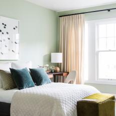 Green Contemporary Guest Bedroom With Ottoman