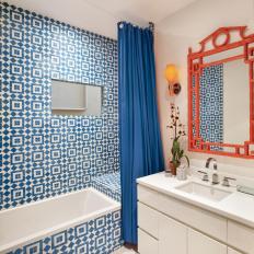 Modern Kids Bathroom with Blue, Orange Accents