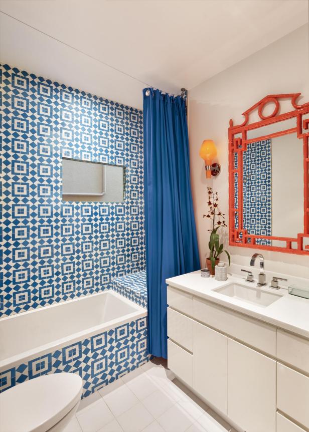 Modern Kids Bathroom with Blue, Orange Accents | HGTV