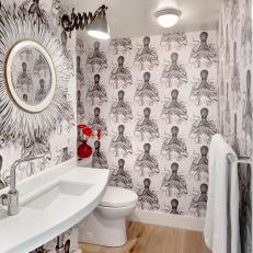Modern Bath with Bold Octopus Wallpaper