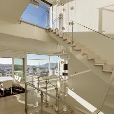 White Modern Stairs With Light Fixture