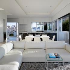 White Open Concept Living and Dining Room
