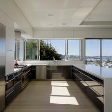 Modern White Kitchen With San Francisco View