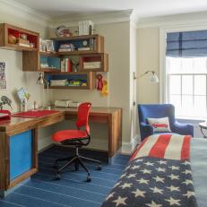 Red and Blue Country Kid's Room With Flag Throw