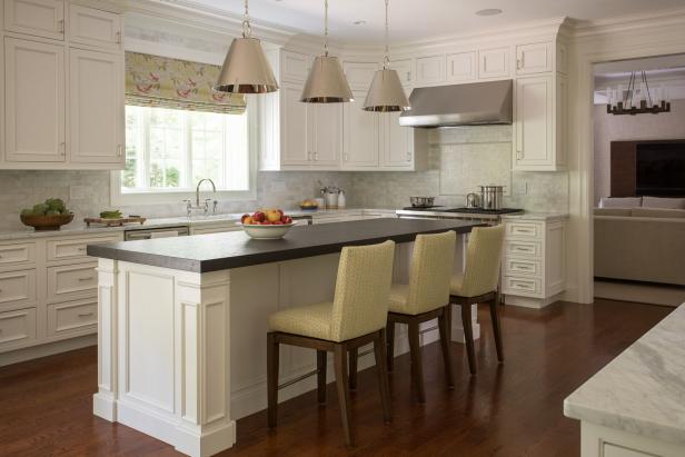White Cottage Kitchen With Yellow Barstools | HGTV