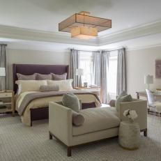 White and Purple Transitional Bedroom With Chaise
