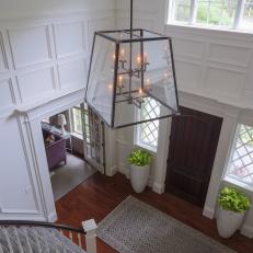 White Foyer and Glass Chandelier