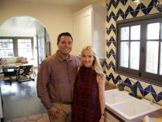Crew captures hosts Jessie and Tina Rodriguez discussing the challenges in reviving the home in Monrovia, CA as seen on Vintage Flip. (Behind the Scenes)