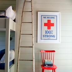 Wooden Ladder & Bright Red Chair in Lakefront Kids Room