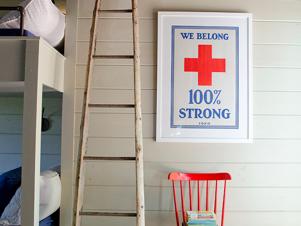 Wooden Ladder & Bright Red Chair in Lakefront Kids Room
