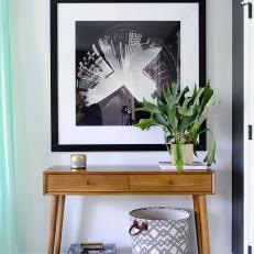 Detail of Console Table and Black and White Artwork