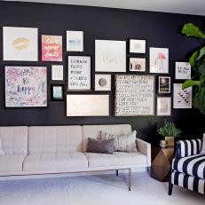 Chic Sitting Room Features Colorful Gallery Wall