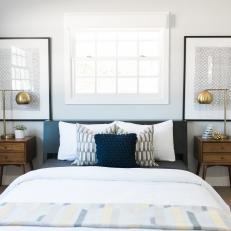 Trendy, Midcentury Guest Bedroom in Gray