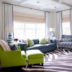 Multicolored Contemporary Living Room With Zebra Rug