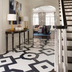 White Foyer With Painted Geometric Floor