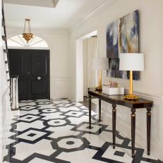Foyer With Geometric Painted Floor