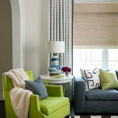 Transitional Living Room With Green Armchair