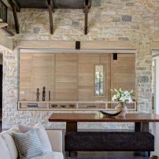 Contemporary Rustic Living Room With Stone Wall