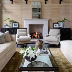 Neutral Contemporary Living Room With Oak Paneling