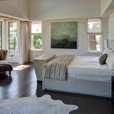 White Contemporary Bedroom With Cow Hide Rug