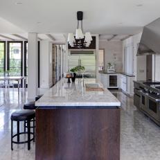 Neutral Open Plan Kitchen With Stone Floor