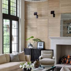 Neutral Transitional Living Room With Paneling