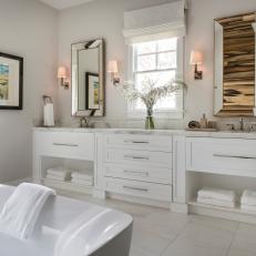 Modern Double Vanity Bathroom With Wood Accent Wall