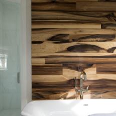 Contemporary Freestanding Bathtub With Wood Accent Wall
