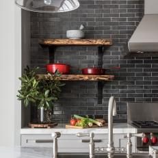 Transitional Kitchen With Gray Subway Tile Backsplash