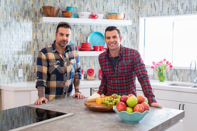 Anthony Carrino and John Colaneri in Jonathan's finished kitchen, as seen on Brother vs. Brother.