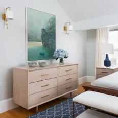 Neutral Midcentury Modern Dresser in Blue Bedroom