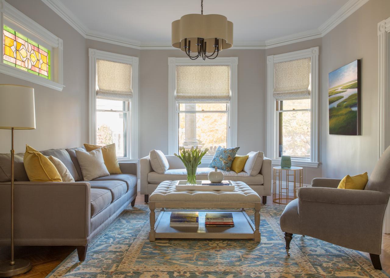 Neutral Transitional Living Room With Upholstered Coffee ...